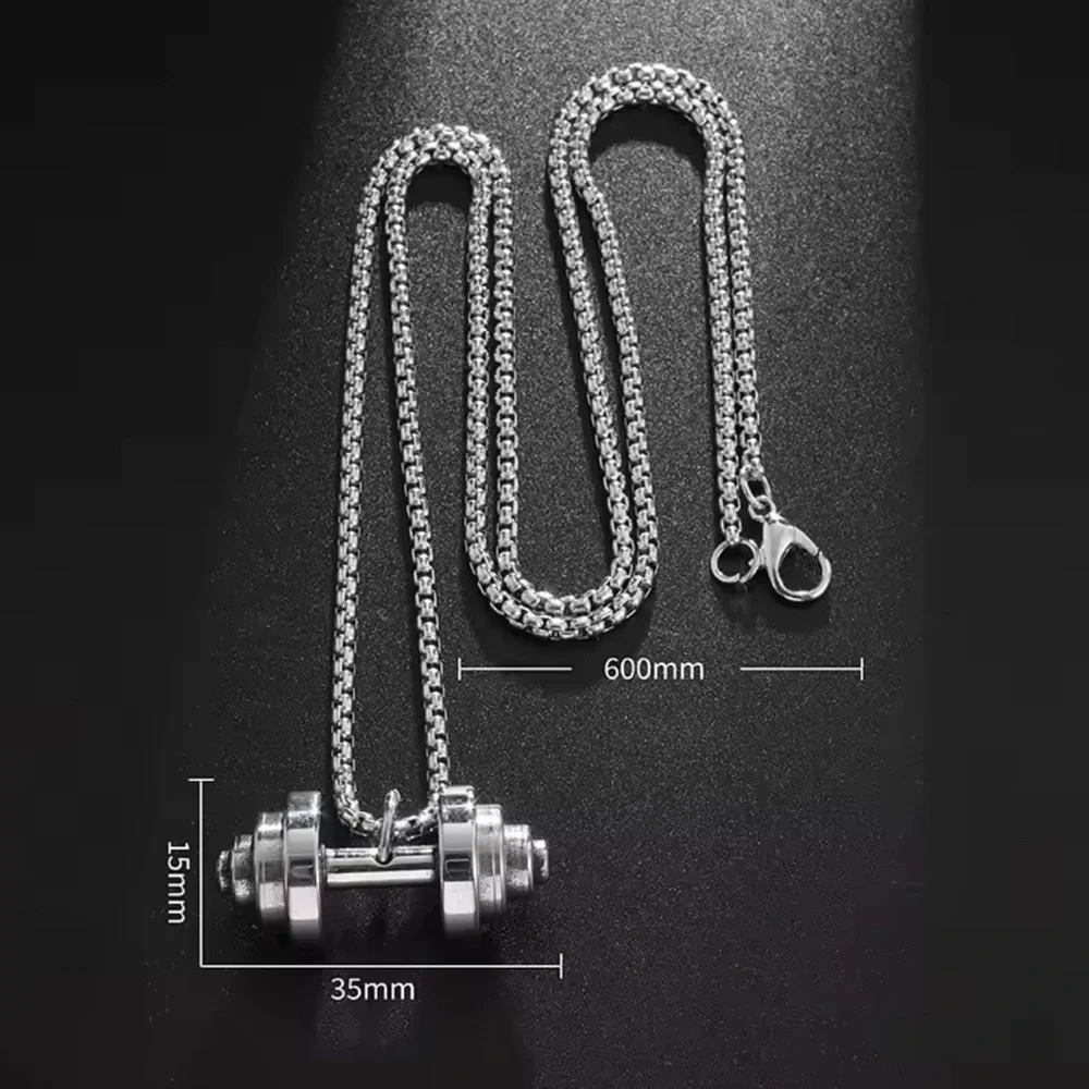 Men’s Silver Dumbbell Pendant Necklace